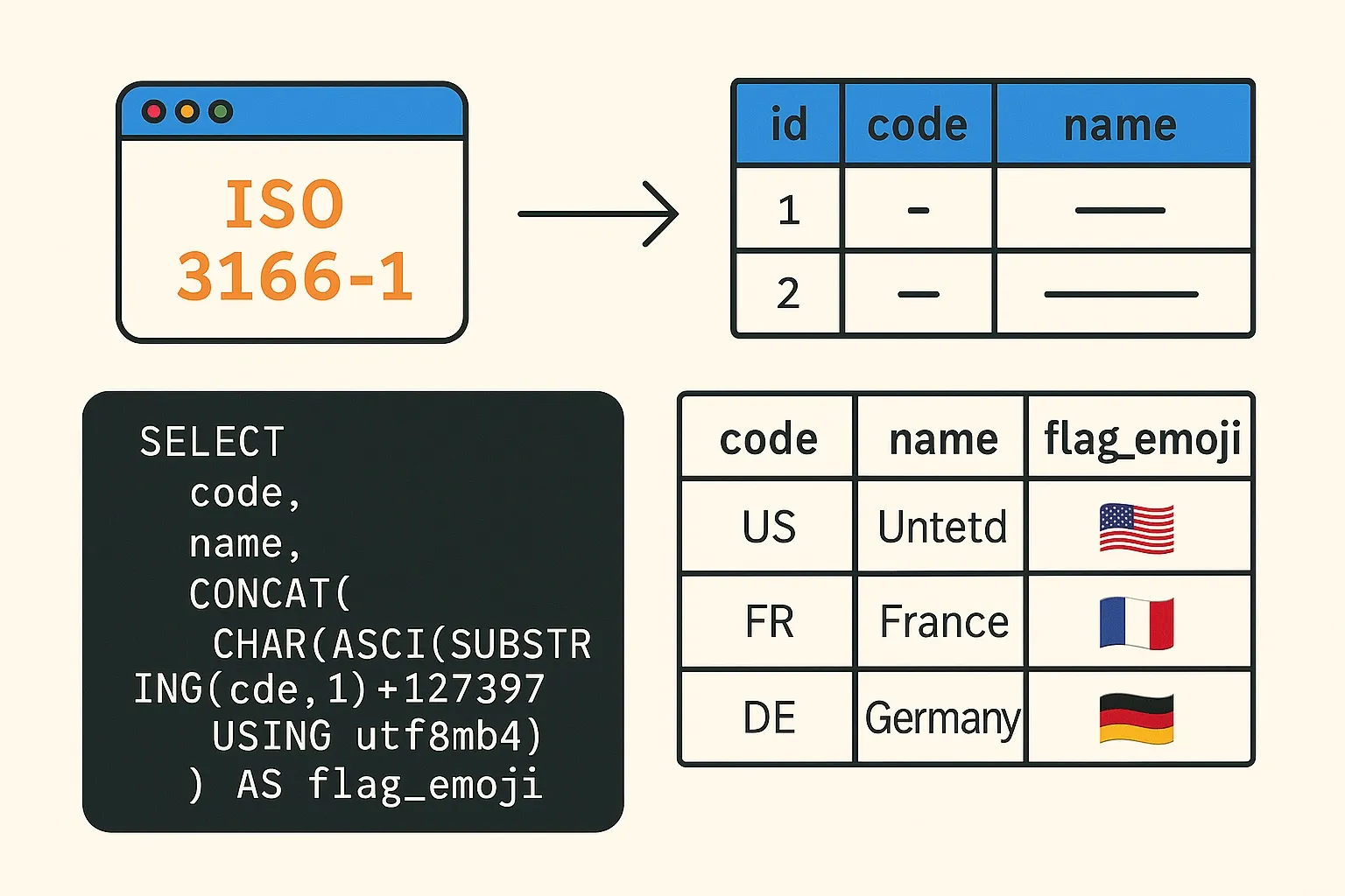 Loading ISO Country Codes and Emoji Flags into MySQL
