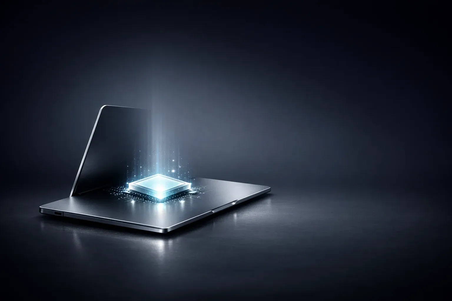 Minimal Apple-style illustration of on-device AI running locally on personal hardware
