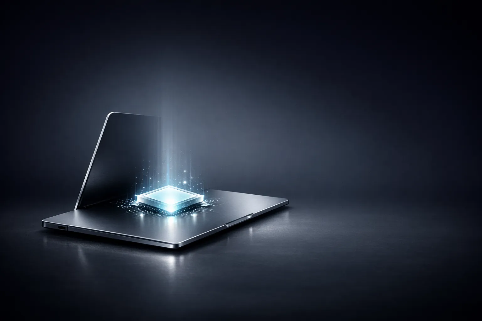 Minimal Apple-style illustration of on-device AI running locally on personal hardware