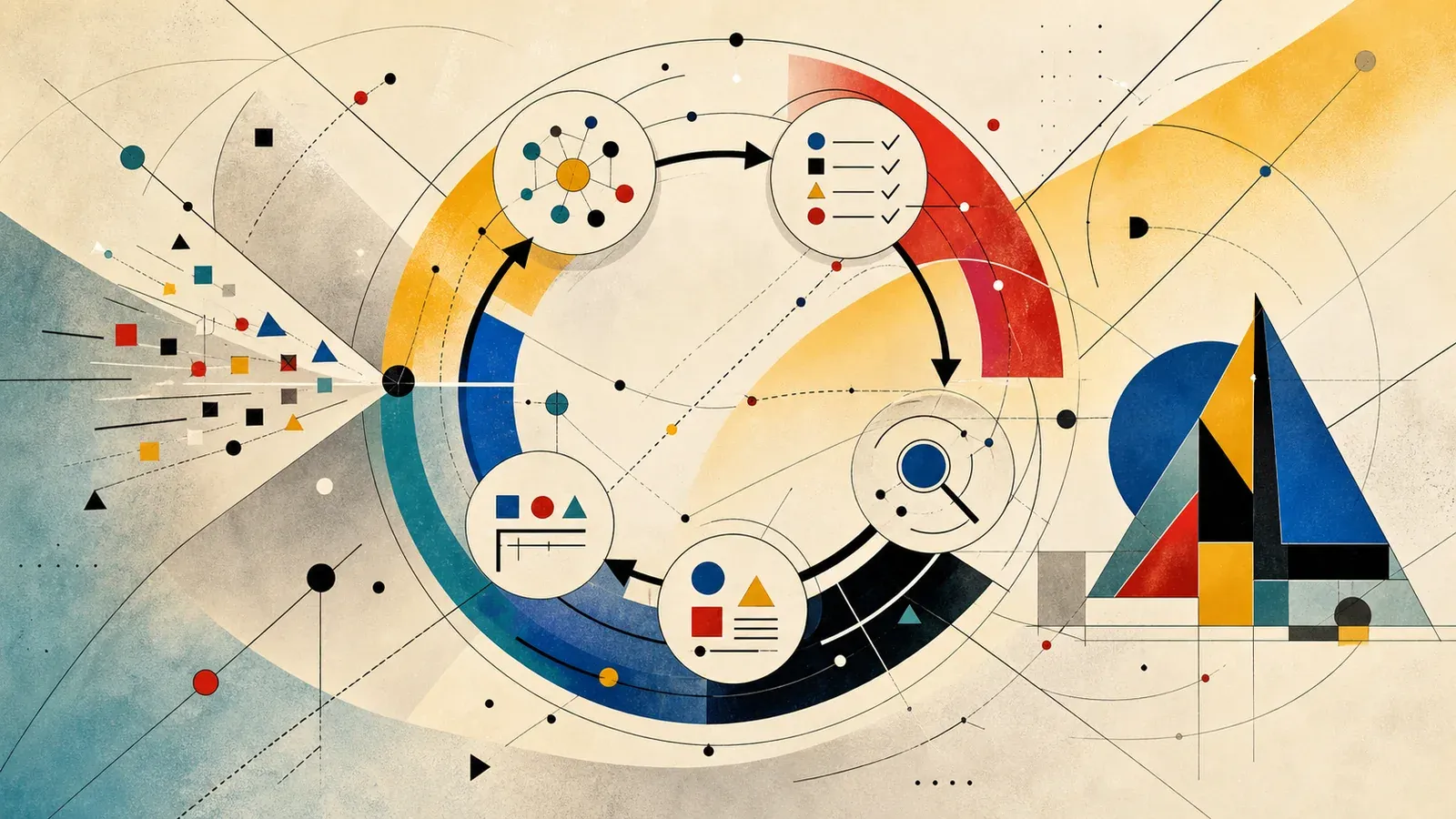 Abstract illustration of fast feedback loops turning AI output into trusted delivery