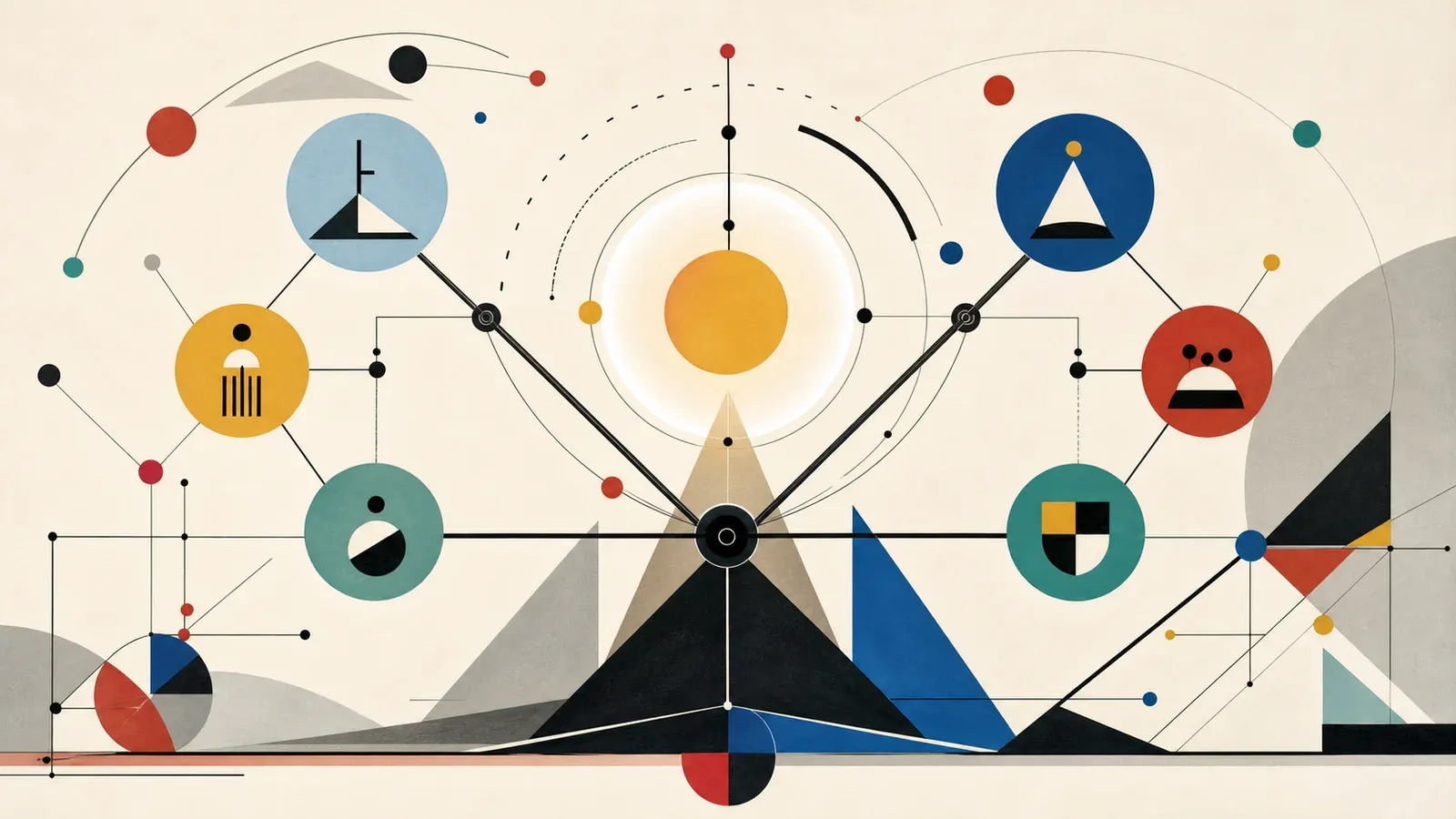Abstract illustration of leadership levers supporting AI adoption across teams
