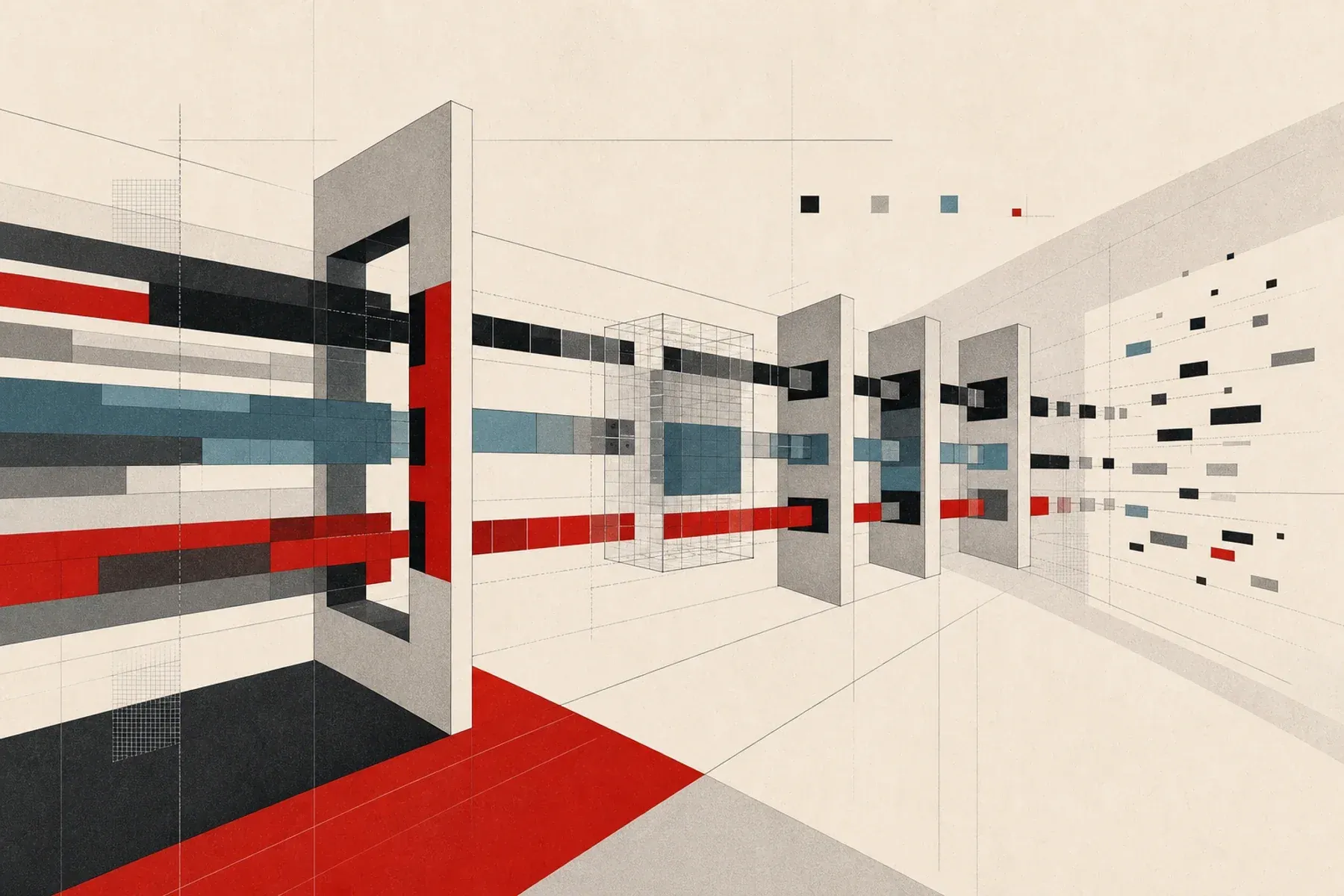Abstract constructivist illustration of tiered frontier AI release gates and bounded access lanes