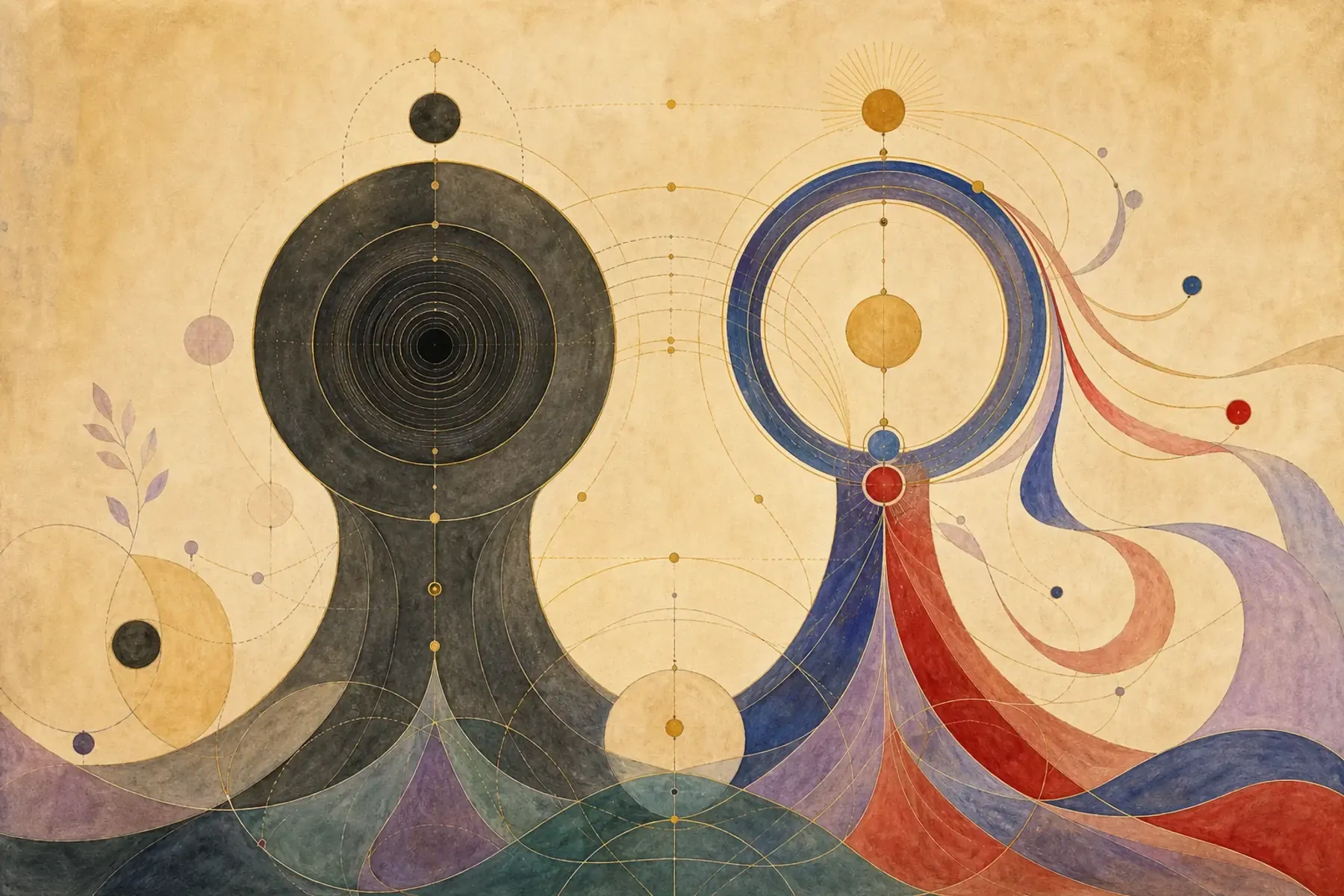 Abstract symbolic illustration of a narrow performance gap between a central closed system and an expanding open system