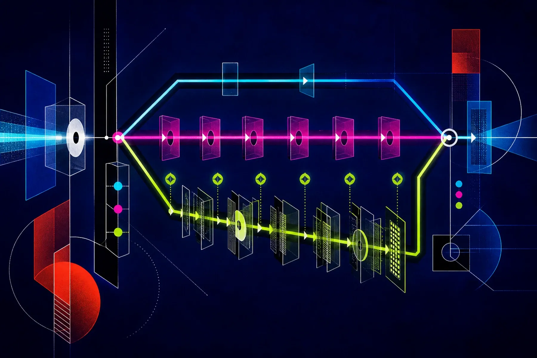 Abstract execution paths showing a small statistical bias taking a longer route to the same result